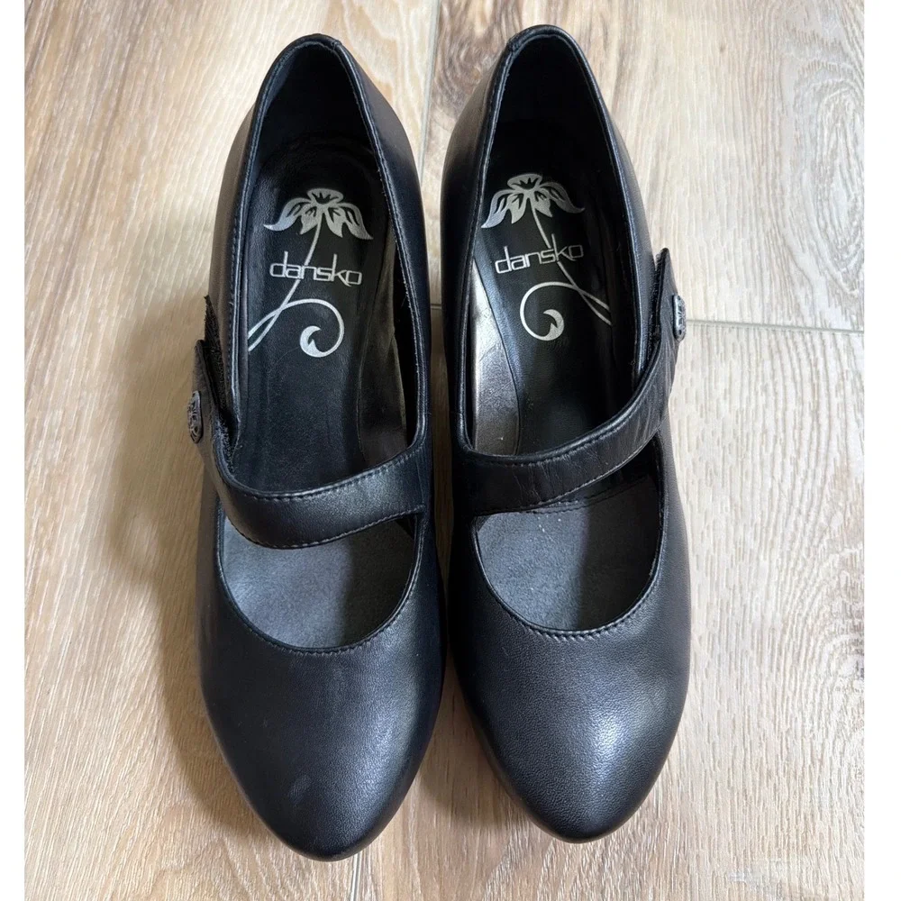 Dansko Black Leather Mary Jane Block Heel Clogs Pumps EU36 Chunky Dark Academia⁠